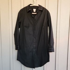 CHICOS Women's Cotton Nylon Long Blouse Solid Black w/ White Trim Size 0(US 4/6)
